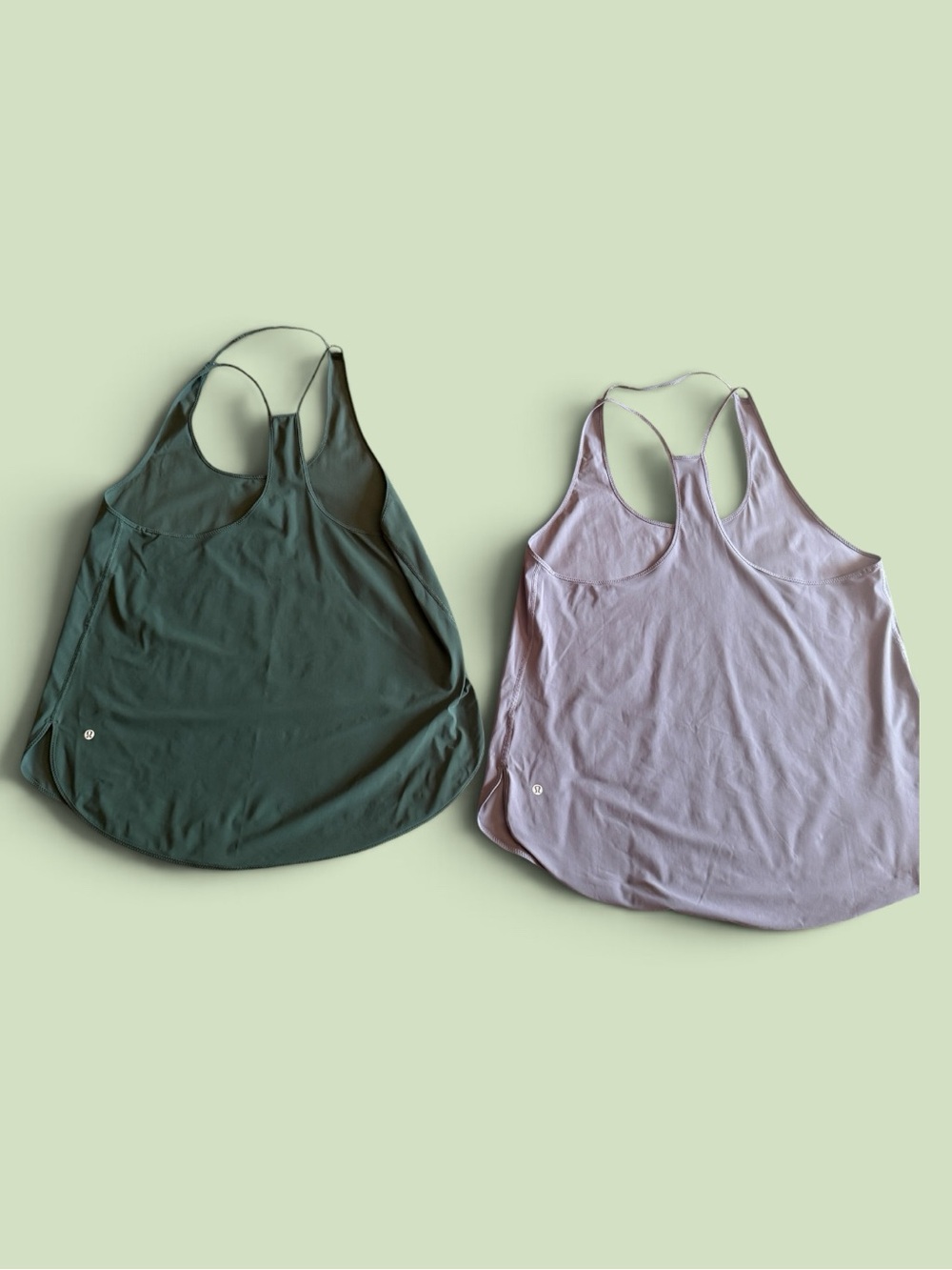 Two Oversized Lululemon Racerback Tank Top — Olive Green & Light Lilac